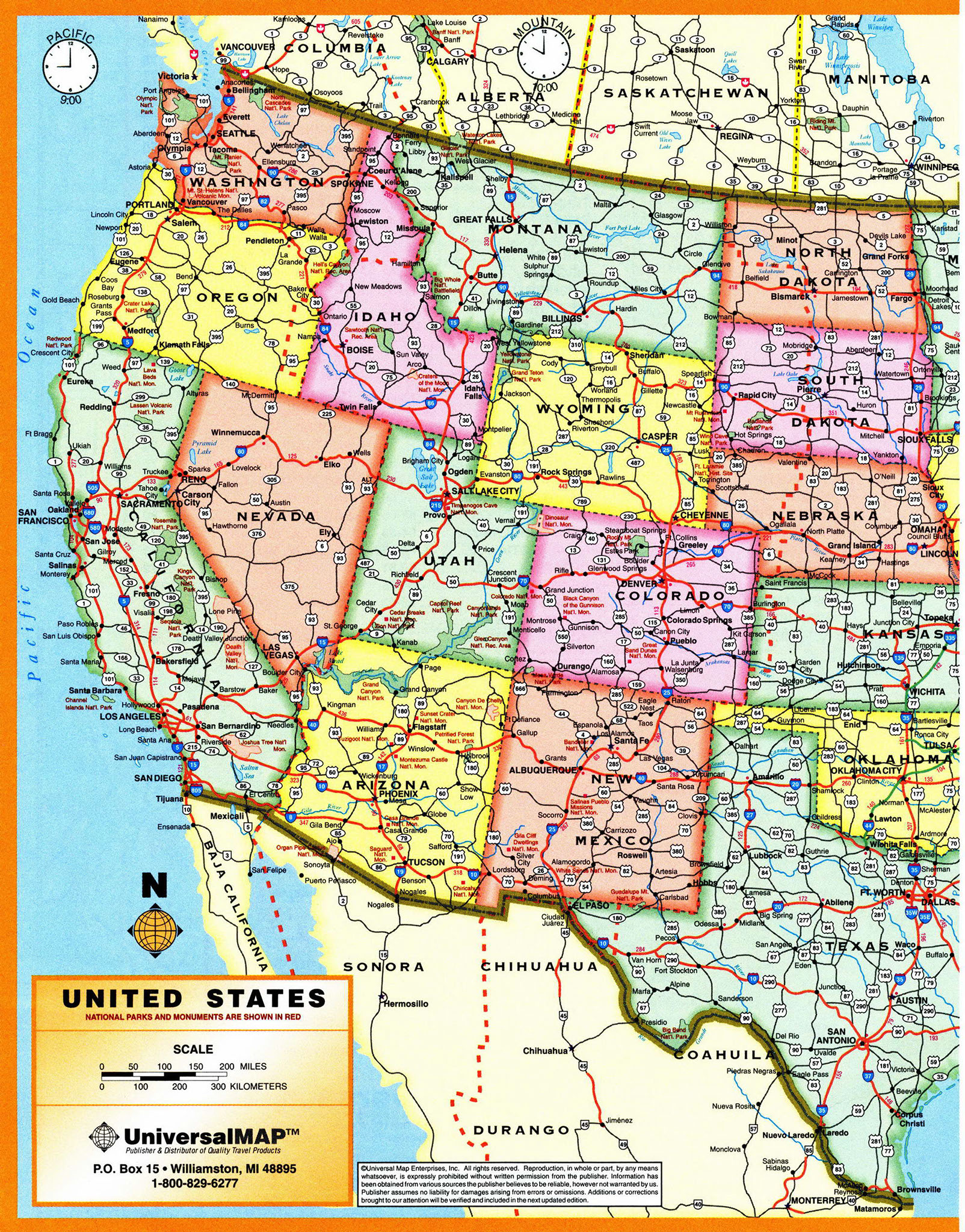 Time zone US map - Pacific coast