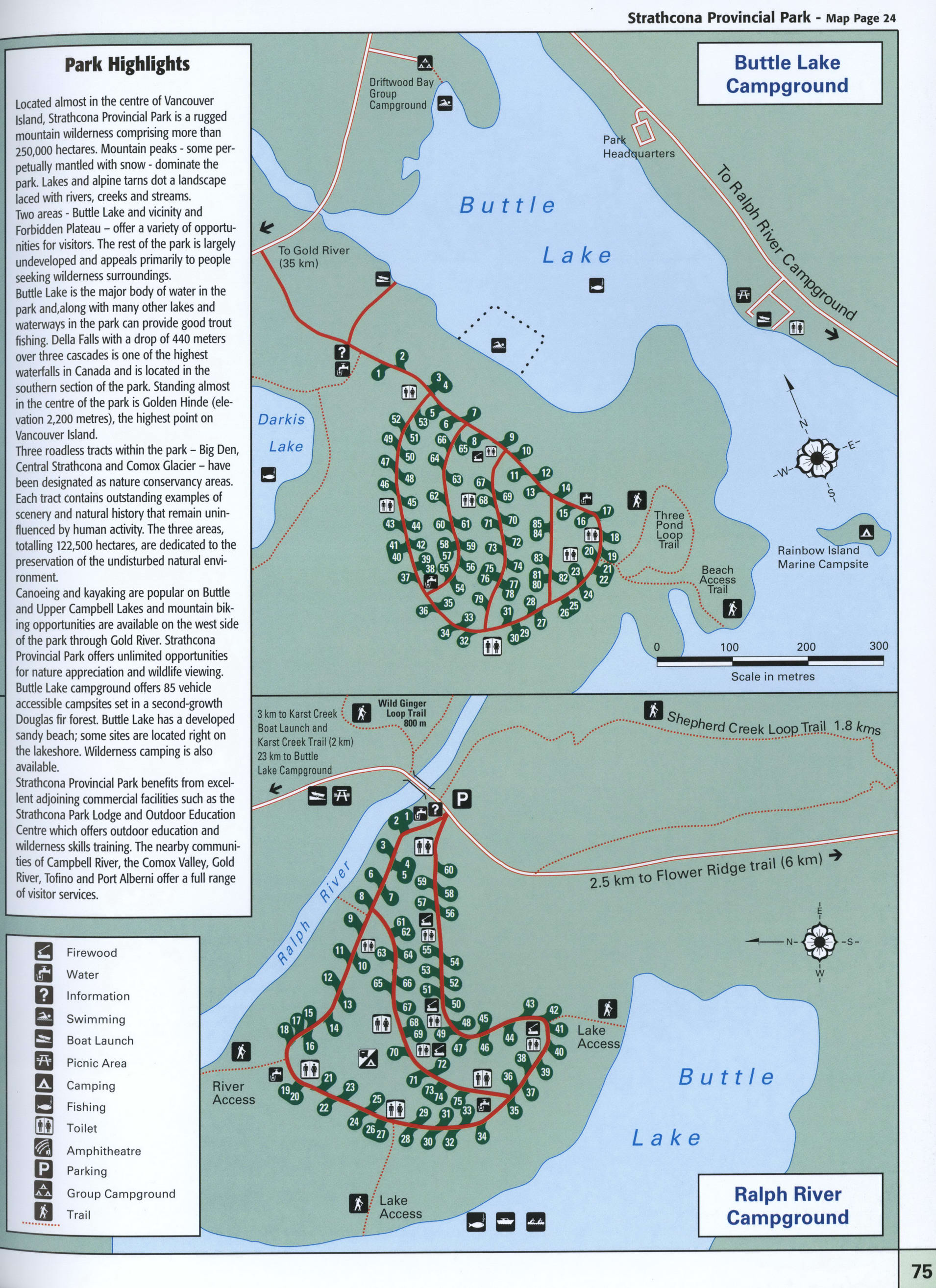 Strathcona Provincial Park map with Park Highlights