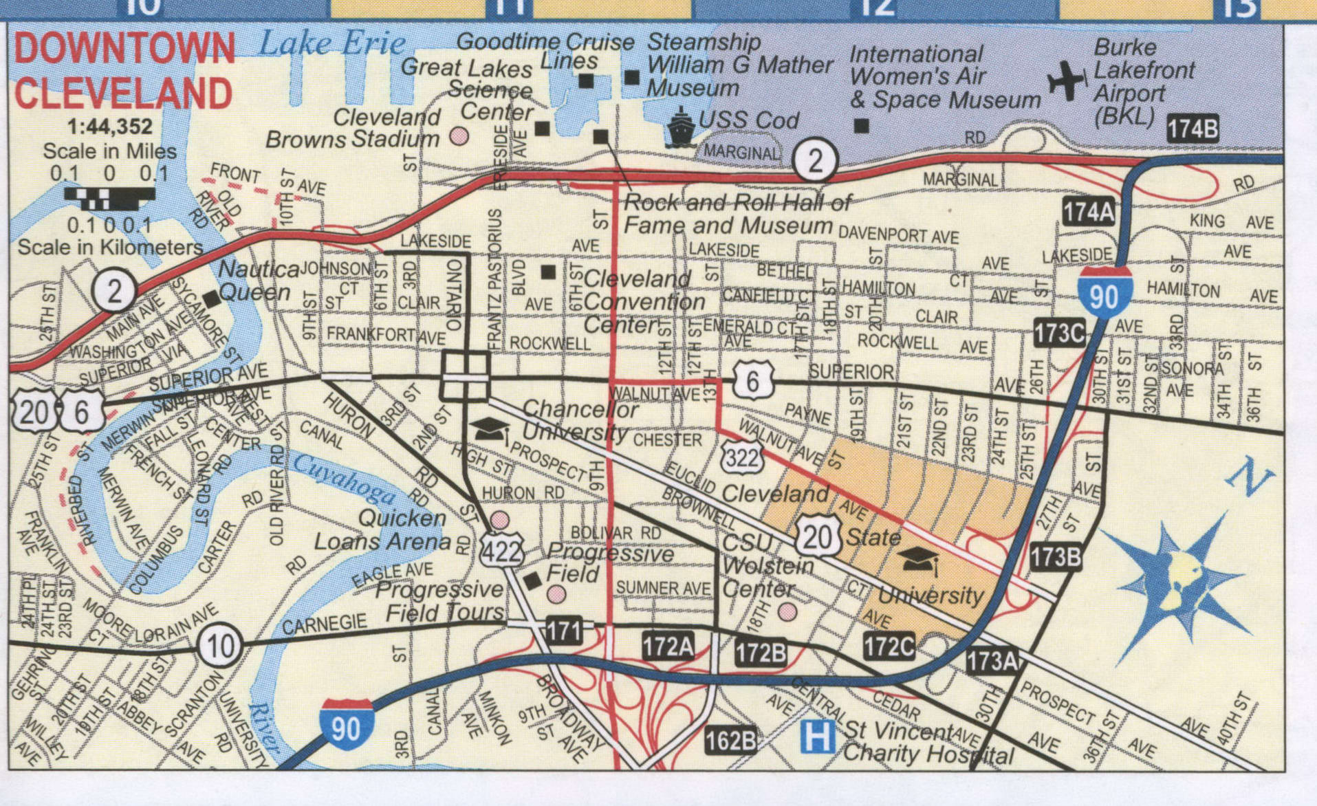 Street Map Of Downtown Cleveland Ohio Tourist Map Of English Maps Of ...